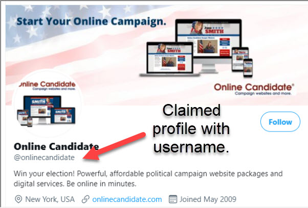 political campaign profile claimed on twitter