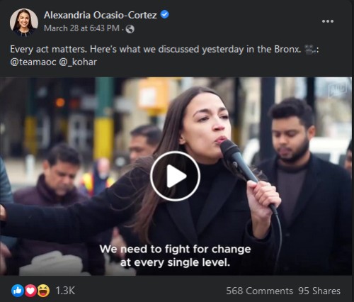 facebook live video screen shot of Alexandria Ocasio-Cortez