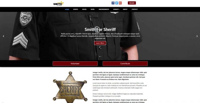 Sheriff Website Template Header featuring uniformed officer and badge