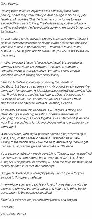 Sample Campaign Fundraising Letter - Online Candidate