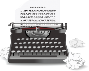 writing a political press release on a typewriter