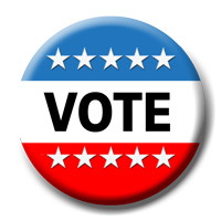 red white and blue vote button