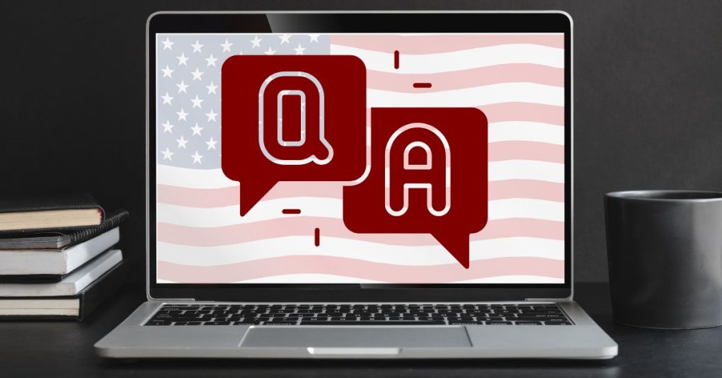 computer screen with flag and q and a on it