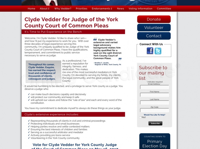 Clyde Vedder for Judge of the York County Court of Common Pleas