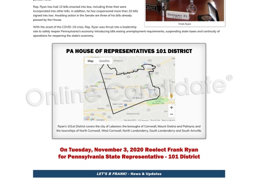 Reelect Retired Colonel Frank Ryan for Pennsylvania State Representative - 101 District